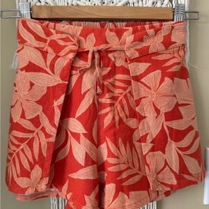 Zara Girls Linen Blend Leaf Print Wrap Shorts.